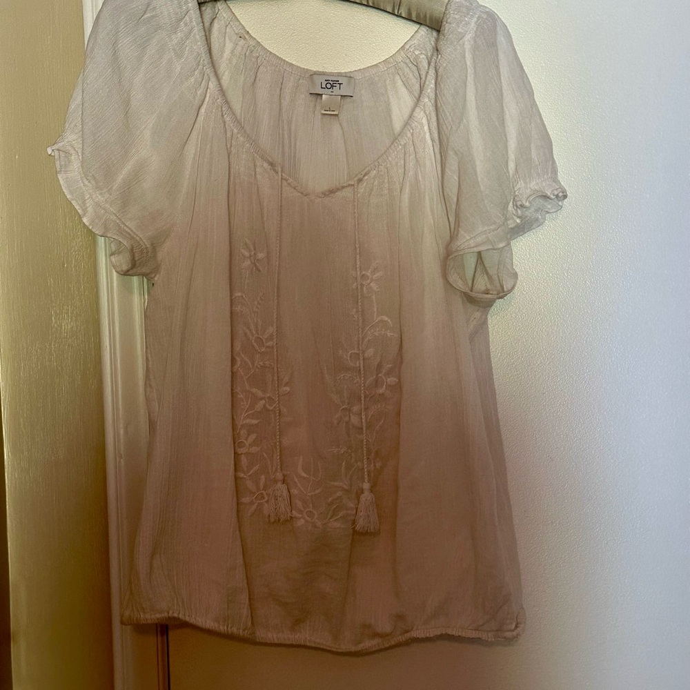 LOFT Women's White Embroidered Blouse